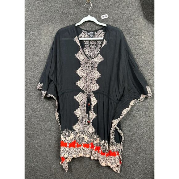 Angie Boho Peasant Dress Womens Size S Black Paisley Hippie Rayon Flowy Festival - Picture 1 of 6